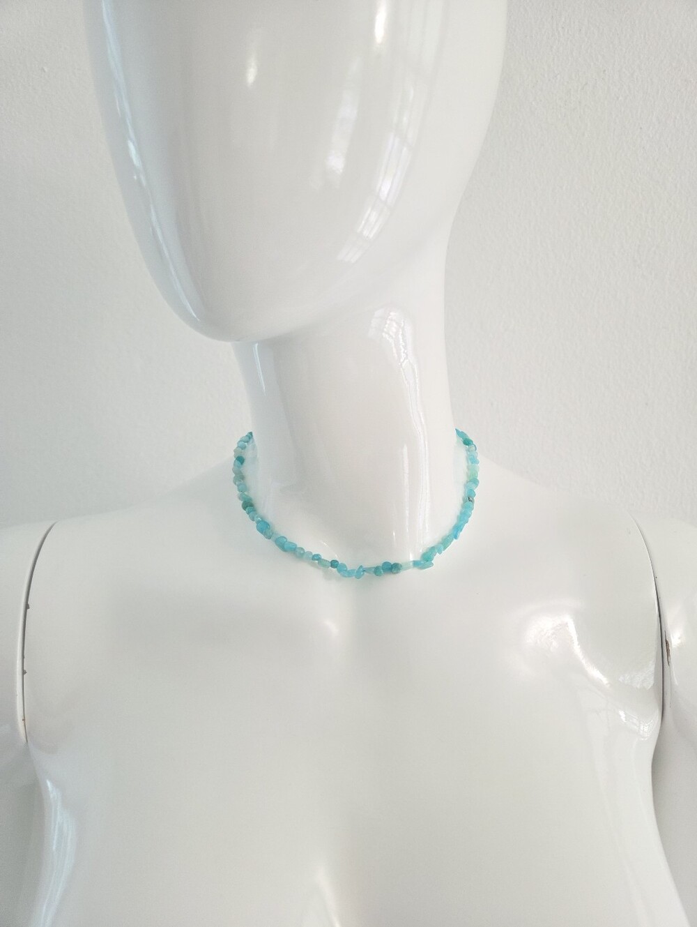 Light Blue Raw Turquoise Stone Beads Choker Necklace Silver Hardware - Picture 9 of 13